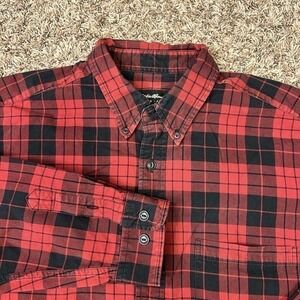 Eddie Bauer Shirt Mens Extra Large Red‎ Black Plaid Button Up Long Sleeve Casual